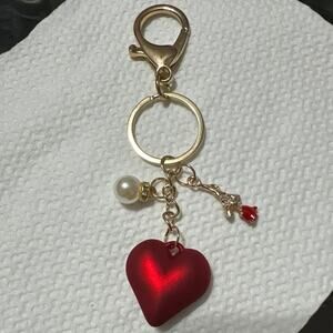 Heart & Rose with a faux pearl key chain Or Bag Charm Brand New charm4.5” key 3”